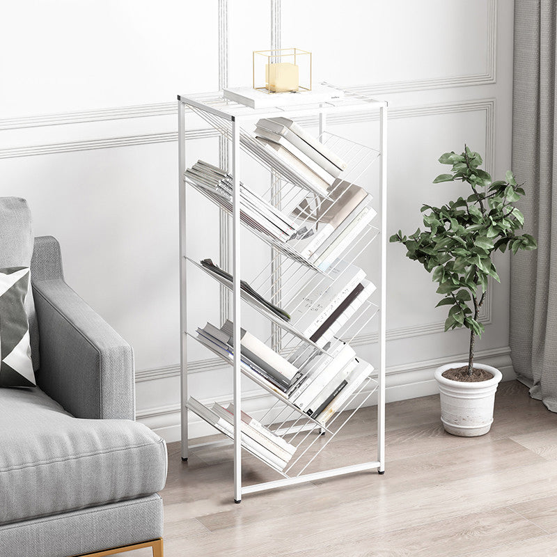 Metal Vertical Geometric Bookcase Contemporary Style Closed Back Shelf 15.7"L x 9.4"W x 41.3"H White Clearhalo 'Bookcases' 'furn' 'furn_bookcases' 'Furniture' 'Office Furniture' 5160025