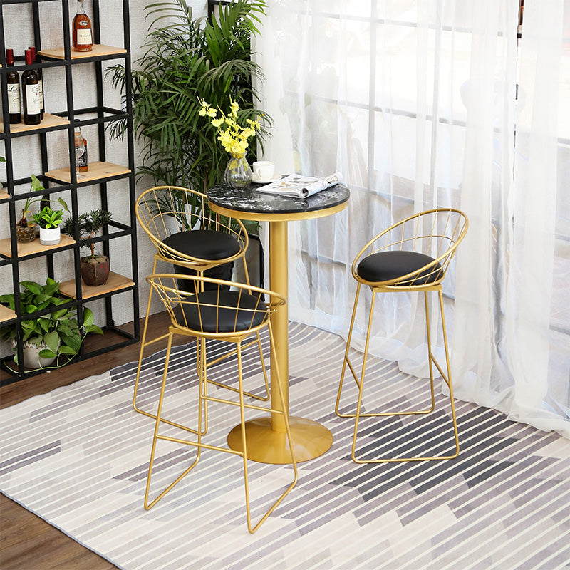 Glam 1/2/3/4/5 Pieces Round Bar Table Set Fixed Table Counter Set for Dining Room 4 Pieces: Black Table, 3 Black-Gold Chairs Clearhalo 'Bar Furniture' 'furn' 'furn_home_bar_bar_sets' 'Furniture' 'Home Bars & Bar Sets' 'home_bar_bar_sets' 'Kitchen & Dining Furniture' 5160980