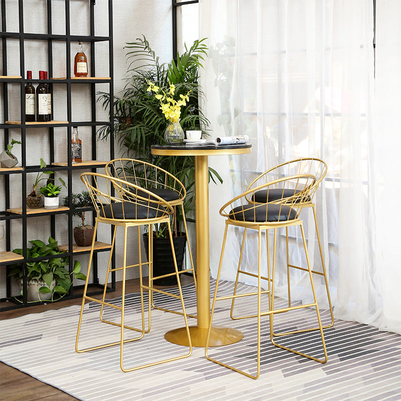 Glam 1/2/3/4/5 Pieces Round Bar Table Set Fixed Table Counter Set for Dining Room 5 Pieces: Black Table, 4 Black Chairs Clearhalo 'Bar Furniture' 'furn' 'furn_home_bar_bar_sets' 'Furniture' 'Home Bars & Bar Sets' 'home_bar_bar_sets' 'Kitchen & Dining Furniture' 5160982