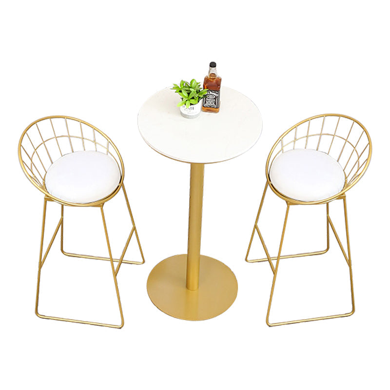Glam 1/2/3/4/5 Pieces Round Bar Table Set Fixed Table Counter Set for Dining Room 3 Pieces: White Table, 2 White-Gold Chairs Clearhalo 'Bar Furniture' 'furn' 'furn_home_bar_bar_sets' 'Furniture' 'Home Bars & Bar Sets' 'home_bar_bar_sets' 'Kitchen & Dining Furniture' 5160998