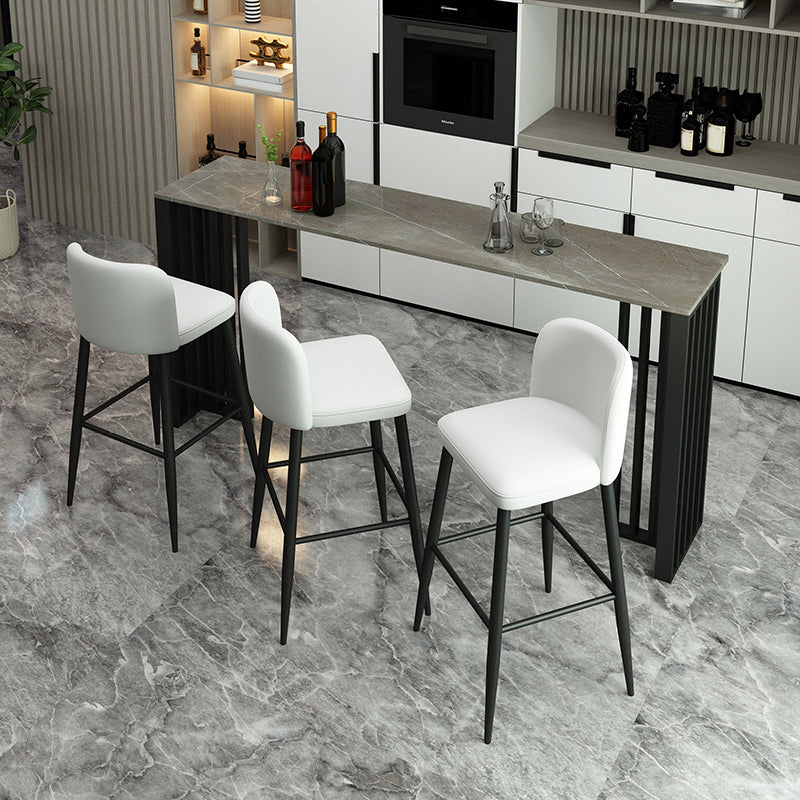 1/4 Pieces Industrial Black Bar Table Set Rectangle Bistro Set with Stone Top 4 Pieces: Grey Table, 3 White Chairs Clearhalo 'Bar Furniture' 'furn' 'furn_home_bar_bar_sets' 'Furniture' 'Home Bars & Bar Sets' 'home_bar_bar_sets' 'Kitchen & Dining Furniture' 5161163