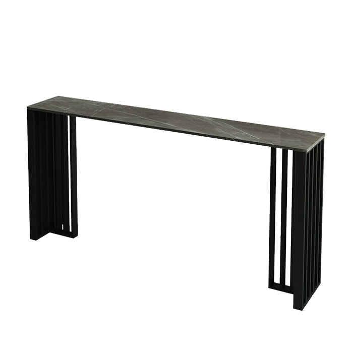 1/4 Pieces Industrial Black Bar Table Set Rectangle Bistro Set with Stone Top Grey 79"L x 16"W Clearhalo 'Bar Furniture' 'furn' 'furn_home_bar_bar_sets' 'Furniture' 'Home Bars & Bar Sets' 'home_bar_bar_sets' 'Kitchen & Dining Furniture' 5161167