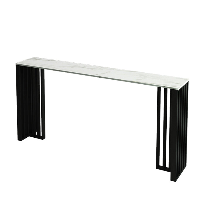 1/4 Pieces Industrial Black Bar Table Set Rectangle Bistro Set with Stone Top White 79"L x 16"W Clearhalo 'Bar Furniture' 'furn' 'furn_home_bar_bar_sets' 'Furniture' 'Home Bars & Bar Sets' 'home_bar_bar_sets' 'Kitchen & Dining Furniture' 5161171