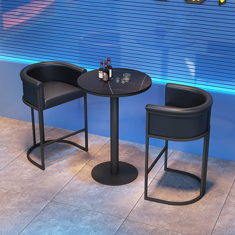 Industrial 1/2/3 Pièces Table de table noire set Round Bistro Set avec des tabourets arrière solides