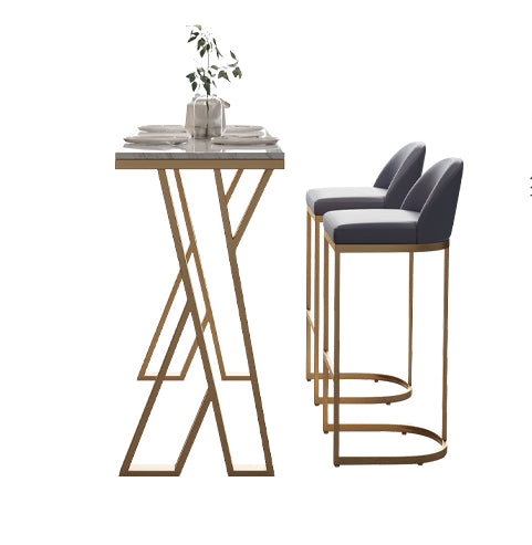 Mesa de pub rectangular de lujo juego 1/2/3/5 piezas Mesa de mostrador de piedra sinterizada con heces