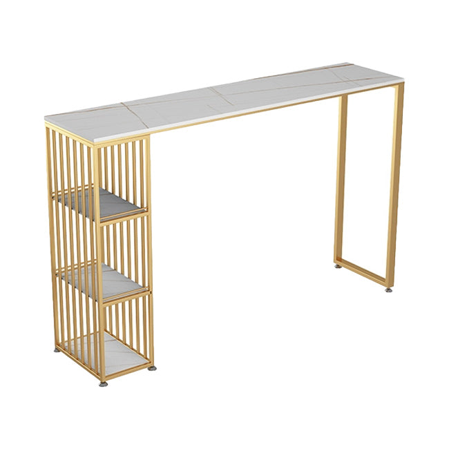 1/2/3 Pieces Glam Iron Bar Table Set Rectangle White Stone Top Bistro Set with Shelf Clearhalo 'Bar Furniture' 'furn' 'furn_home_bar_bar_sets' 'Furniture' 'Home Bars & Bar Sets' 'home_bar_bar_sets' 'Kitchen & Dining Furniture' 5161618