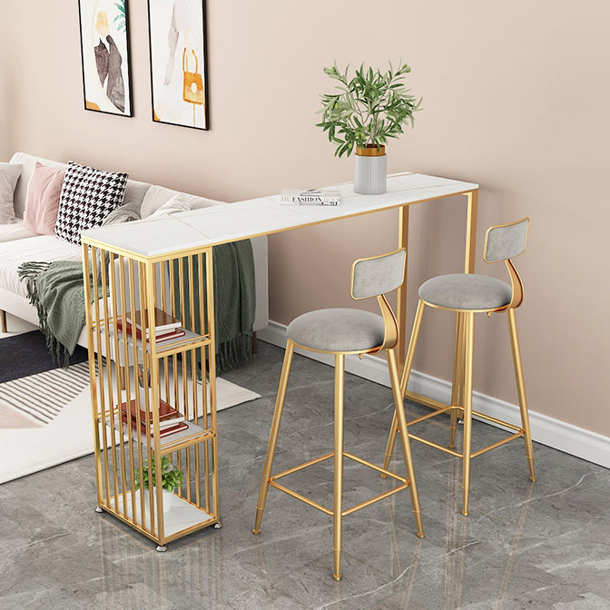 1/2/3 Pieces Glam Iron Bar Table Set Rectangle White Stone Top Bistro Set with Shelf 3 Pieces: Table, 2 Grey Chairs Clearhalo 'Bar Furniture' 'furn' 'furn_home_bar_bar_sets' 'Furniture' 'Home Bars & Bar Sets' 'home_bar_bar_sets' 'Kitchen & Dining Furniture' 5161620