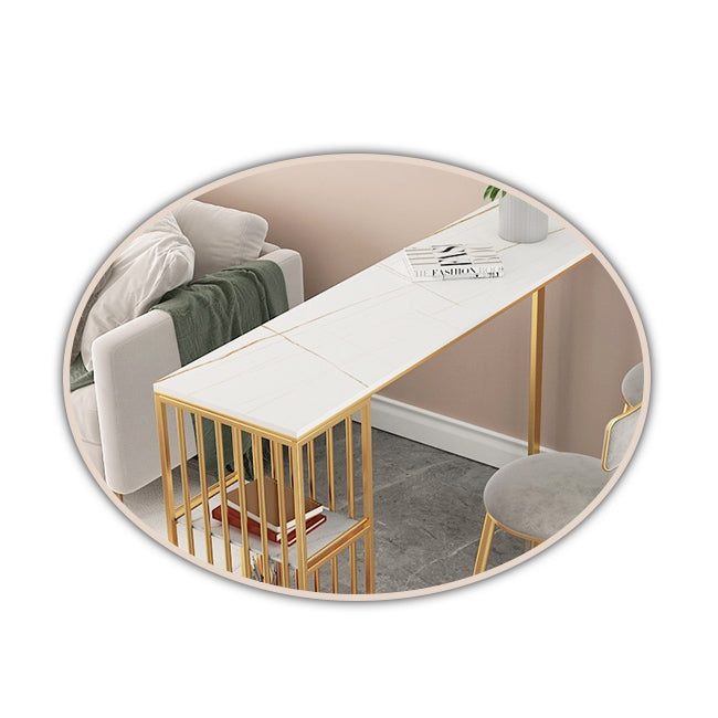 1/2/3 Pieces Glam Iron Bar Table Set Rectangle White Stone Top Bistro Set with Shelf Clearhalo 'Bar Furniture' 'furn' 'furn_home_bar_bar_sets' 'Furniture' 'Home Bars & Bar Sets' 'home_bar_bar_sets' 'Kitchen & Dining Furniture' 5161626