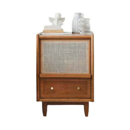 Solid Wood Bedside Table, Contemporary Nightstand with Storage 14"L x 16"W x 20"H Cherry Wood