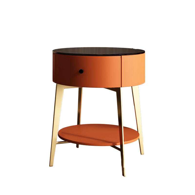 Contemporary Metal and Faux Leather Drawer Storage Bed Nightstand for Bedroom Orange Gold Glass Clearhalo 'Bedroom Furniture' 'furn' 'furn_night_stand' 'Furniture' 'night_stand' 'Nightstands' 5161745