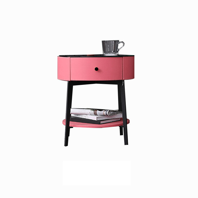 Contemporary Metal and Faux Leather Drawer Storage Bed Nightstand for Bedroom Pink Black Glass Clearhalo 'Bedroom Furniture' 'furn' 'furn_night_stand' 'Furniture' 'night_stand' 'Nightstands' 5161746