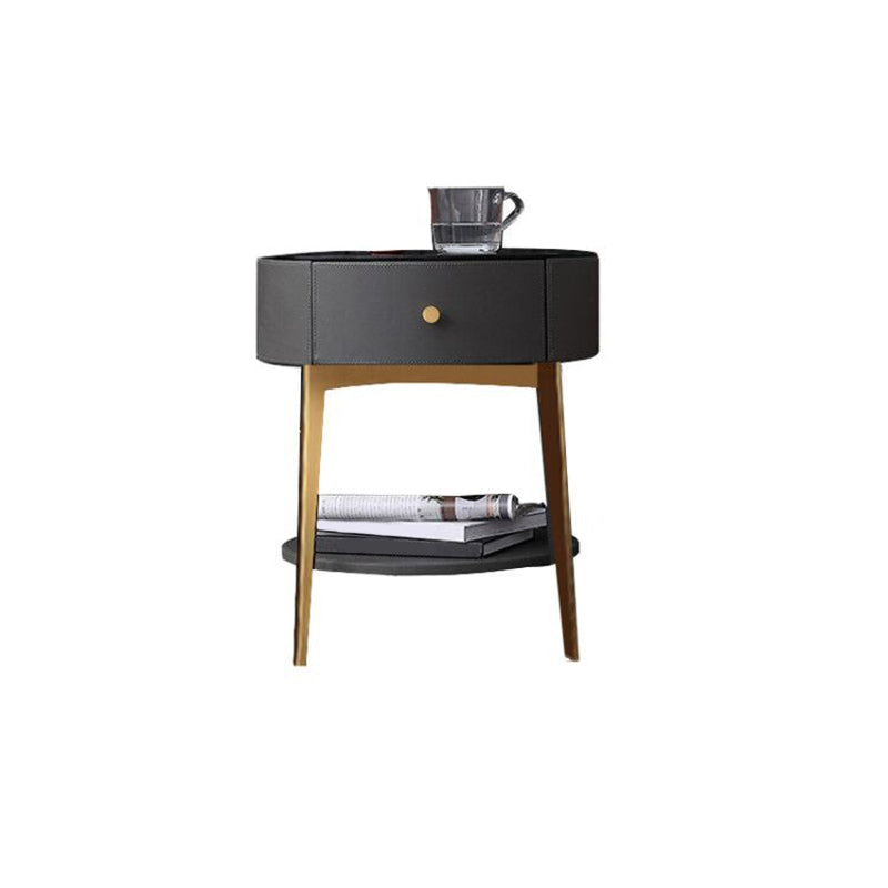 Contemporary Metal and Faux Leather Drawer Storage Bed Nightstand for Bedroom Dark Gray Gold Glass Clearhalo 'Bedroom Furniture' 'furn' 'furn_night_stand' 'Furniture' 'night_stand' 'Nightstands' 5161753