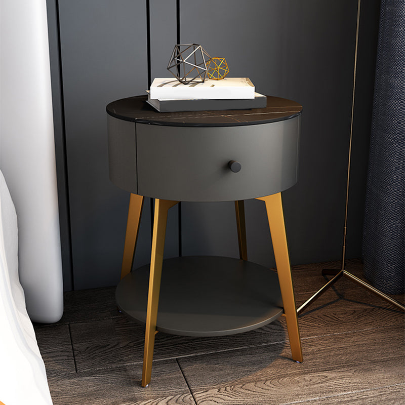 Contemporary Metal and Faux Leather Drawer Storage Bed Nightstand for Bedroom Dark Gray Gold Stone Clearhalo 'Bedroom Furniture' 'furn' 'furn_night_stand' 'Furniture' 'night_stand' 'Nightstands' 5161760