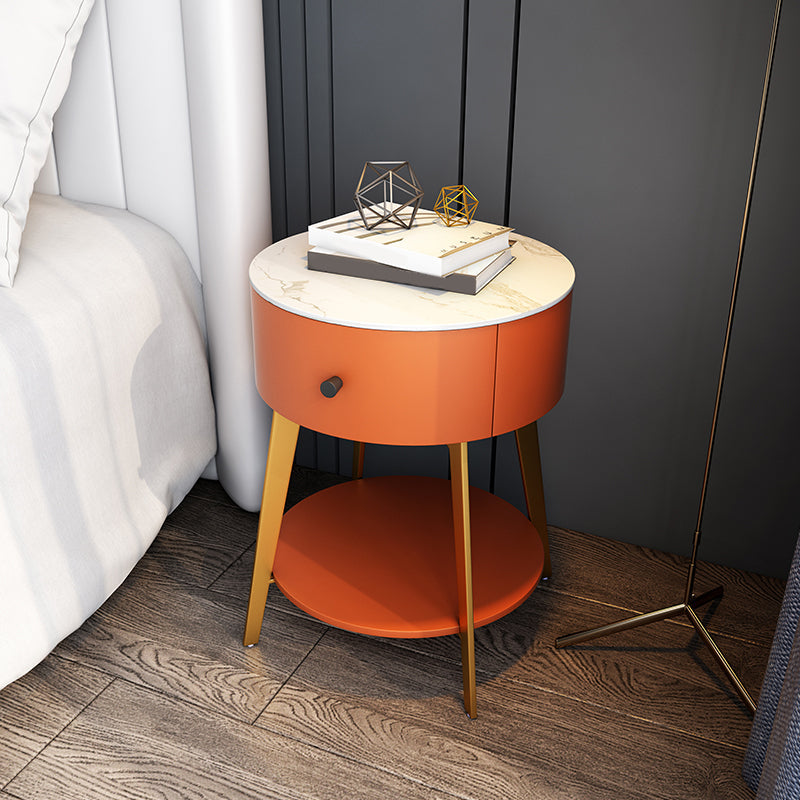 Contemporary Metal and Faux Leather Drawer Storage Bed Nightstand for Bedroom Orange Gold Stone Clearhalo 'Bedroom Furniture' 'furn' 'furn_night_stand' 'Furniture' 'night_stand' 'Nightstands' 5161764