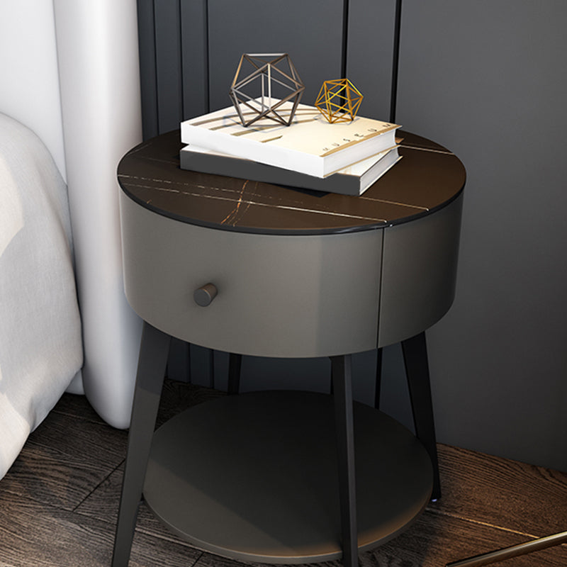 Contemporary Metal and Faux Leather Drawer Storage Bed Nightstand for Bedroom Dark Gray Black Stone Clearhalo 'Bedroom Furniture' 'furn' 'furn_night_stand' 'Furniture' 'night_stand' 'Nightstands' 5161767