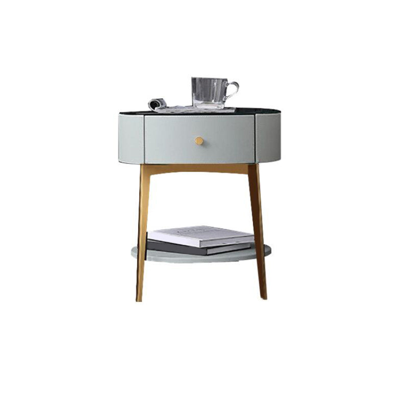 Contemporary Metal and Faux Leather Drawer Storage Bed Nightstand for Bedroom Gray Blue Gold Glass Clearhalo 'Bedroom Furniture' 'furn' 'furn_night_stand' 'Furniture' 'night_stand' 'Nightstands' 5161770