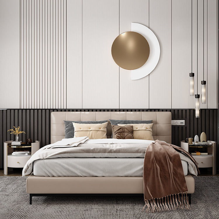 1-Drawer Glass Top Nightstand, 19.69" Tall 1-Shelf Leather Night Stand