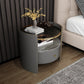 1-Drawer Glass Top Nightstand, 19.69" Tall 1-Shelf Leather Night Stand