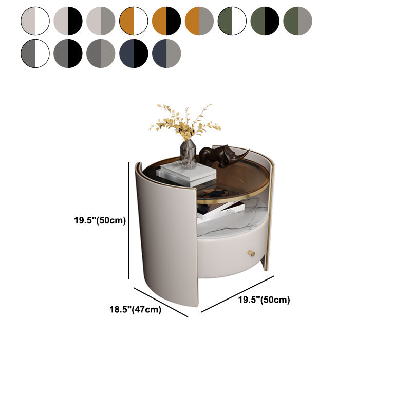 1-Drawer Glass Top Nightstand, 19.69" Tall 1-Shelf Leather Night Stand