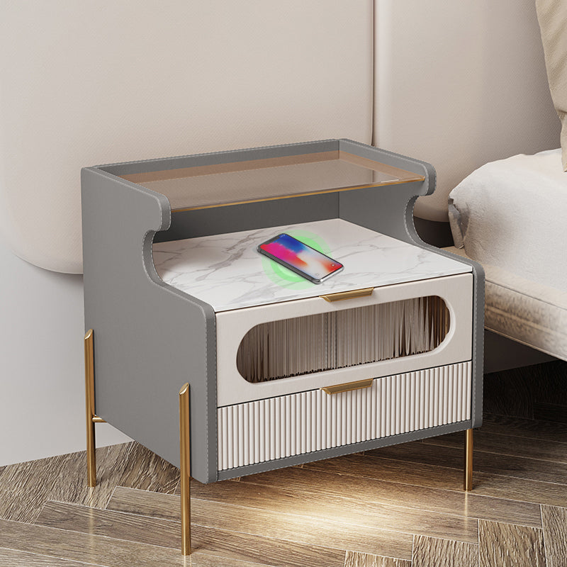 Nightand en faux cuir contemporain 21,65 "Tall 2 - Tiroir de nuit