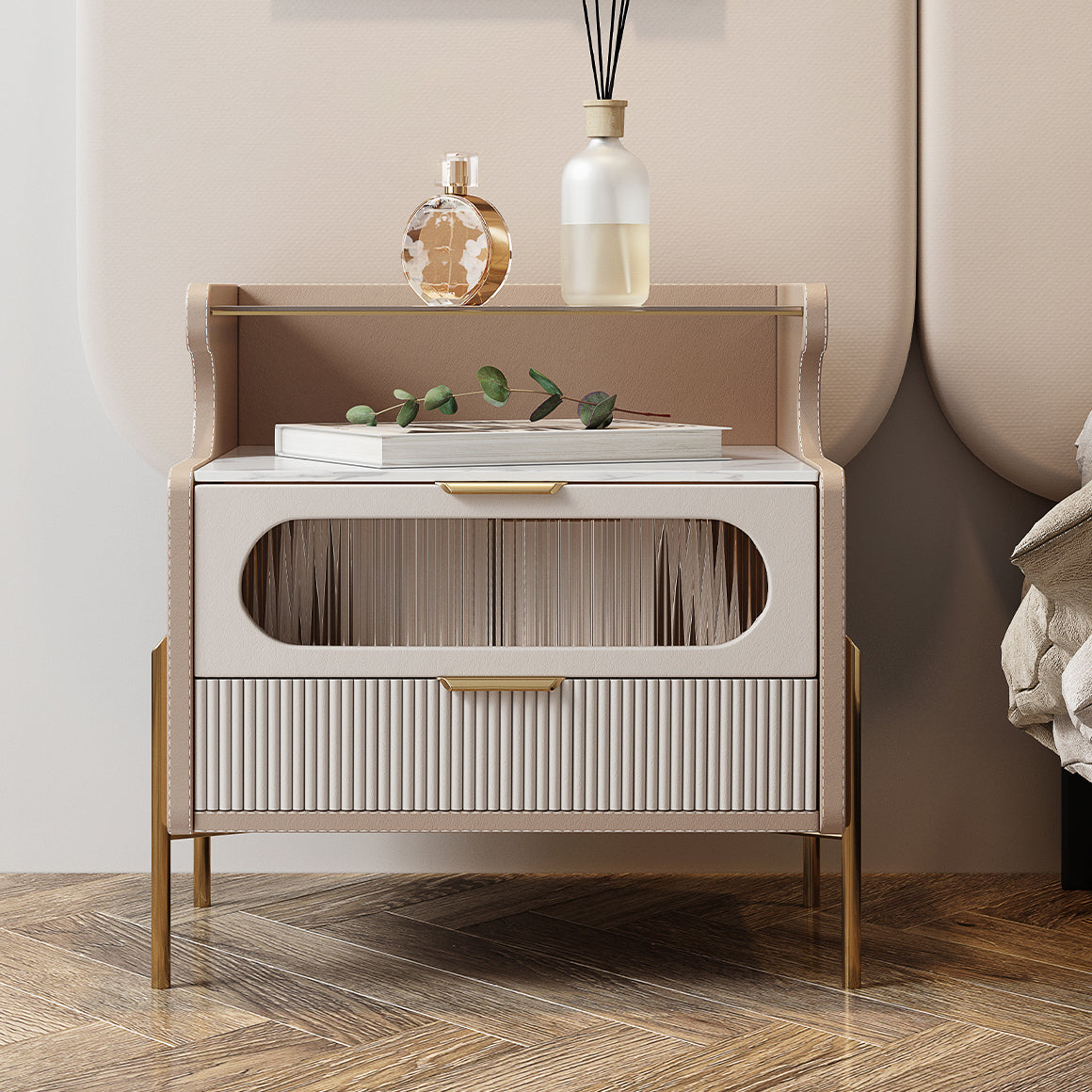 Nightand en faux cuir contemporain 21,65 "Tall 2 - Tiroir de nuit