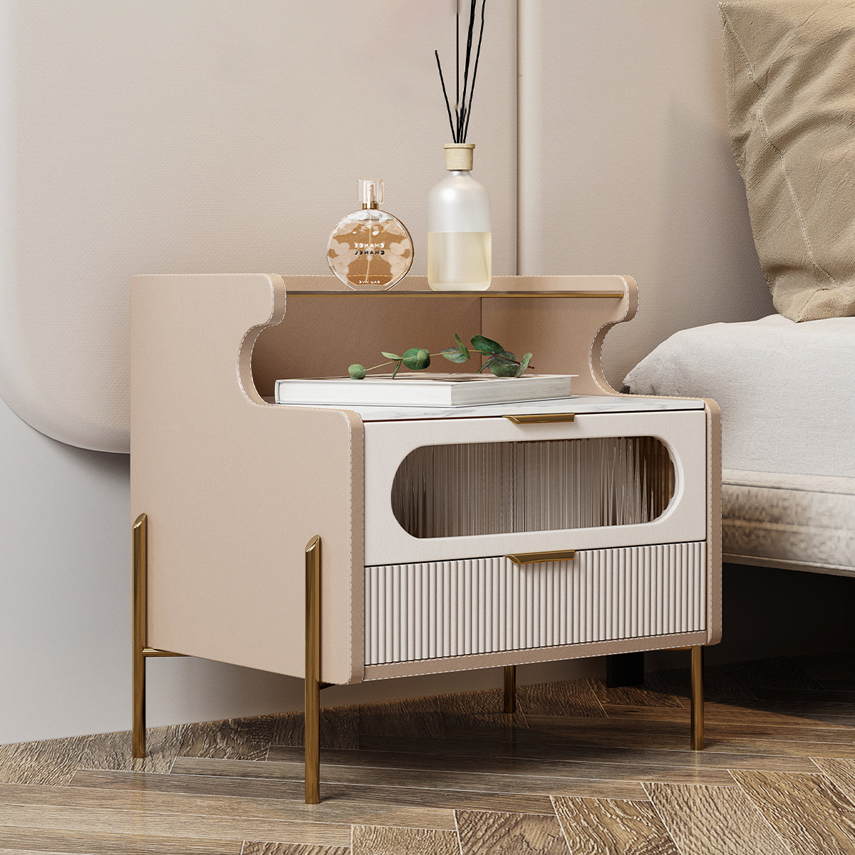 Nightand en faux cuir contemporain 21,65 "Tall 2 - Tiroir de nuit