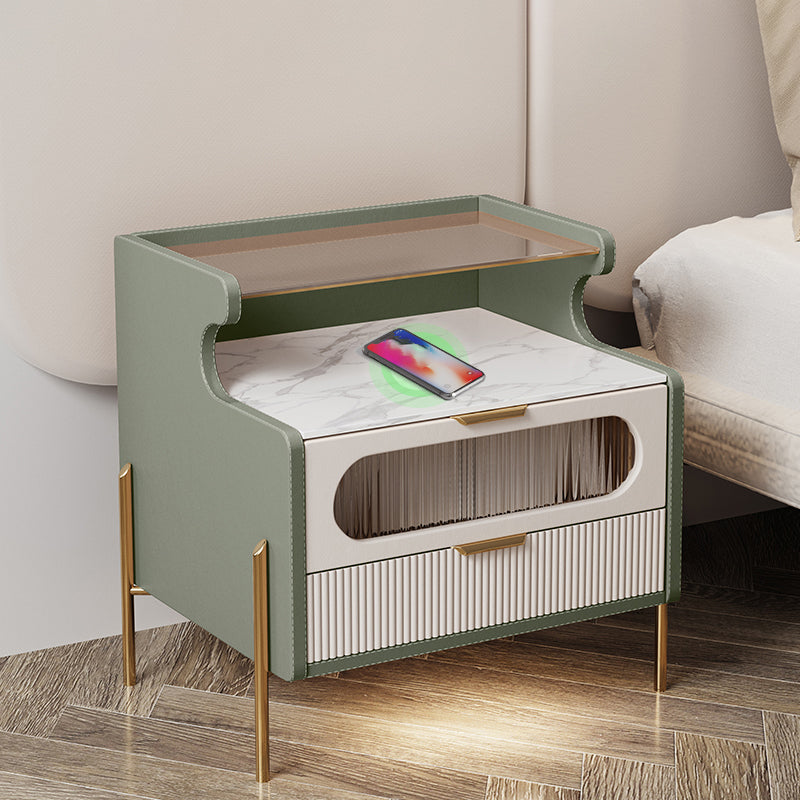 Nightand en faux cuir contemporain 21,65 "Tall 2 - Tiroir de nuit