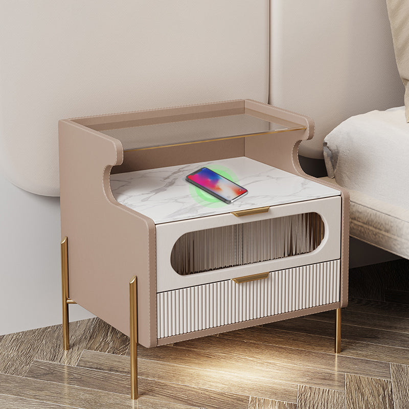 Nightand en faux cuir contemporain 21,65 "Tall 2 - Tiroir de nuit