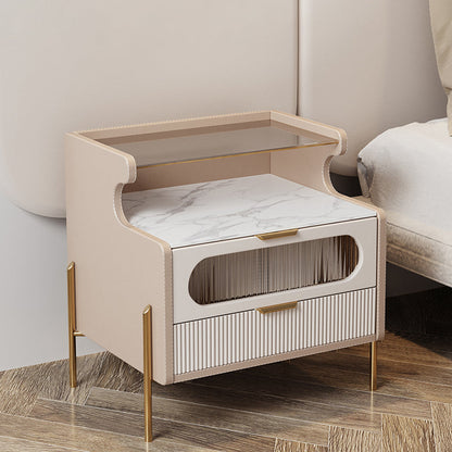 Nightand en faux cuir contemporain 21,65 "Tall 2 - Tiroir de nuit