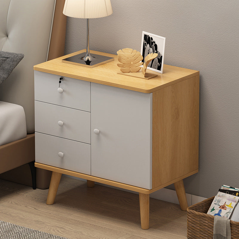 21.6"/28.7" Tall Wooden Nightstand Modern Night Stand With Drawers and Cabinets