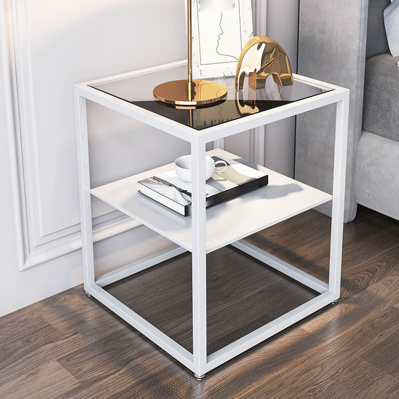 Modern Style Metallic White/gold/black Tempered Glass Table Top Nightstand Clearhalo 'Bedroom Furniture' 'furn' 'furn_night_stand' 'Furniture' 'night_stand' 'Nightstands' 5161916