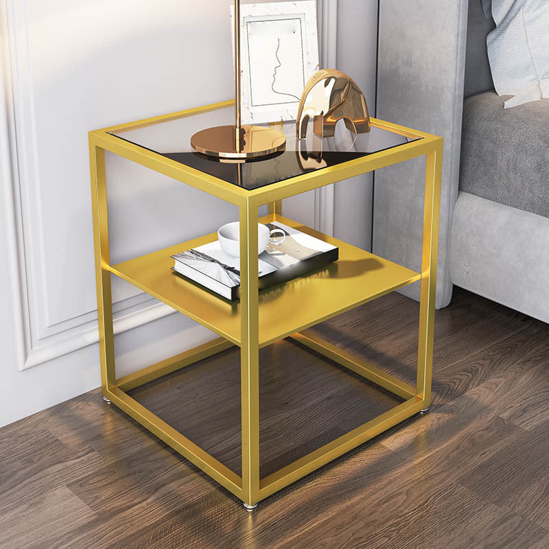 Modern Style Metallic White/gold/black Tempered Glass Table Top Nightstand Gold Transparent Drawer Not Included Clearhalo 'Bedroom Furniture' 'furn' 'furn_night_stand' 'Furniture' 'night_stand' 'Nightstands' 5161930