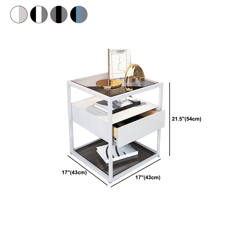 Modern Style Metallic White/gold/black Tempered Glass Table Top Nightstand Clearhalo 'Bedroom Furniture' 'furn' 'furn_night_stand' 'Furniture' 'night_stand' 'Nightstands' 5161933