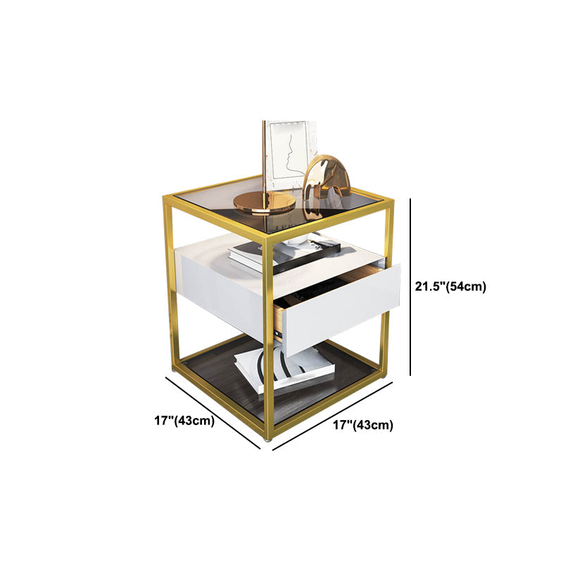 Modern Style Metallic White/gold/black Tempered Glass Table Top Nightstand Clearhalo 'Bedroom Furniture' 'furn' 'furn_night_stand' 'Furniture' 'night_stand' 'Nightstands' 5161935