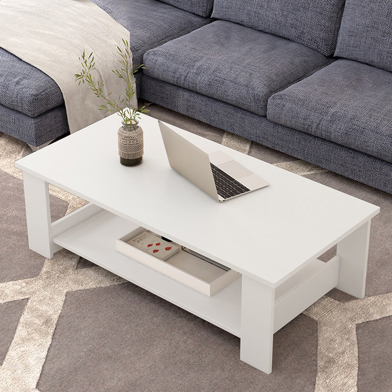 Rectangular Coffee Table Scandinavian Wood Four Legs Coffee Cocktail Table 39"L x 20"W x 17"H White Clearhalo 'Coffee & Accent Tables' 'Coffee Tables' 'coffee_tables' 'furn' 'furn_coffee_tables' 'Furniture' 'Living Room Furniture' 5162186