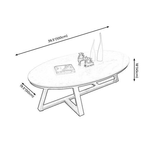 Modern Style Grey/black/white Oval Coffee Table with Crossed Legs Base