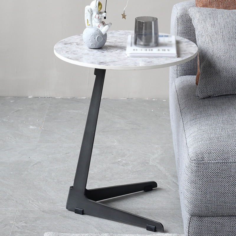 1 Mesa de café de pizarra de pedestal de una sola redonda para sala de estar con patas de acero