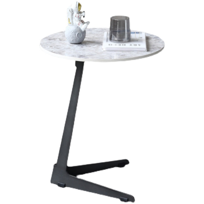 1 Mesa de café de pizarra de pedestal de una sola redonda para sala de estar con patas de acero