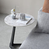 1 Single Round Pedestal Slate Coffee Table for Living Room with Steel Legs
