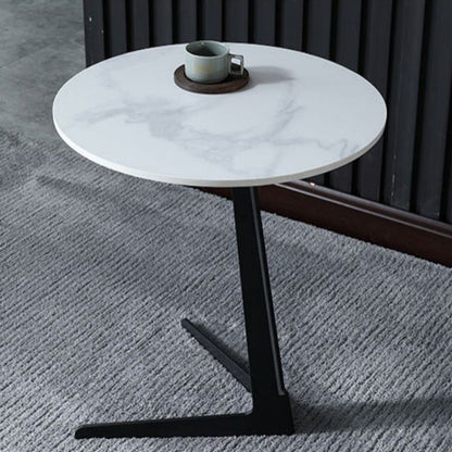 1 Single Round Pedestal Slate Coffee Table for Living Room with Steel Legs