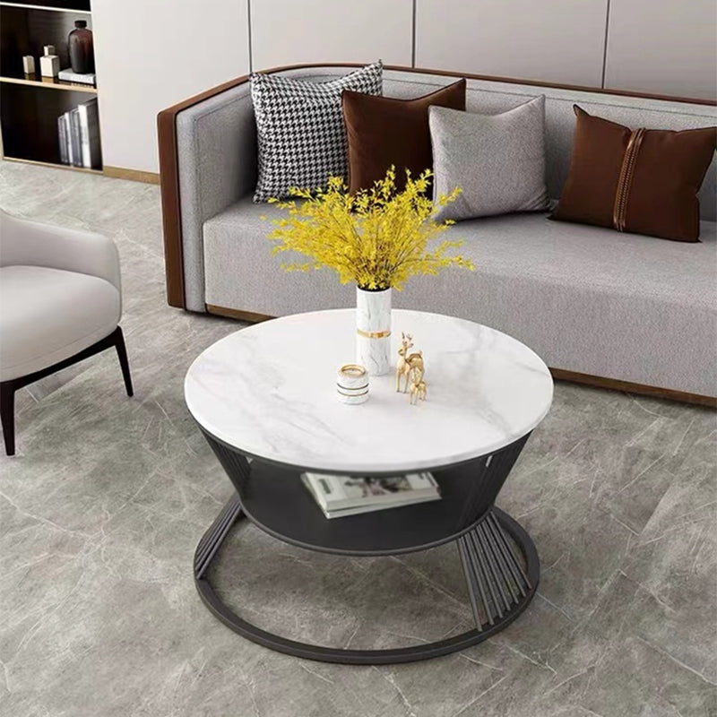Modern Slate Frame Coffee Table Open Shelf Round Cocktail Table in Black/White 24"L x 24"W x 18"H Black White Clearhalo 'Coffee & Accent Tables' 'Coffee Tables' 'coffee_tables' 'furn' 'furn_coffee_tables' 'Furniture' 'Living Room Furniture' 5162291