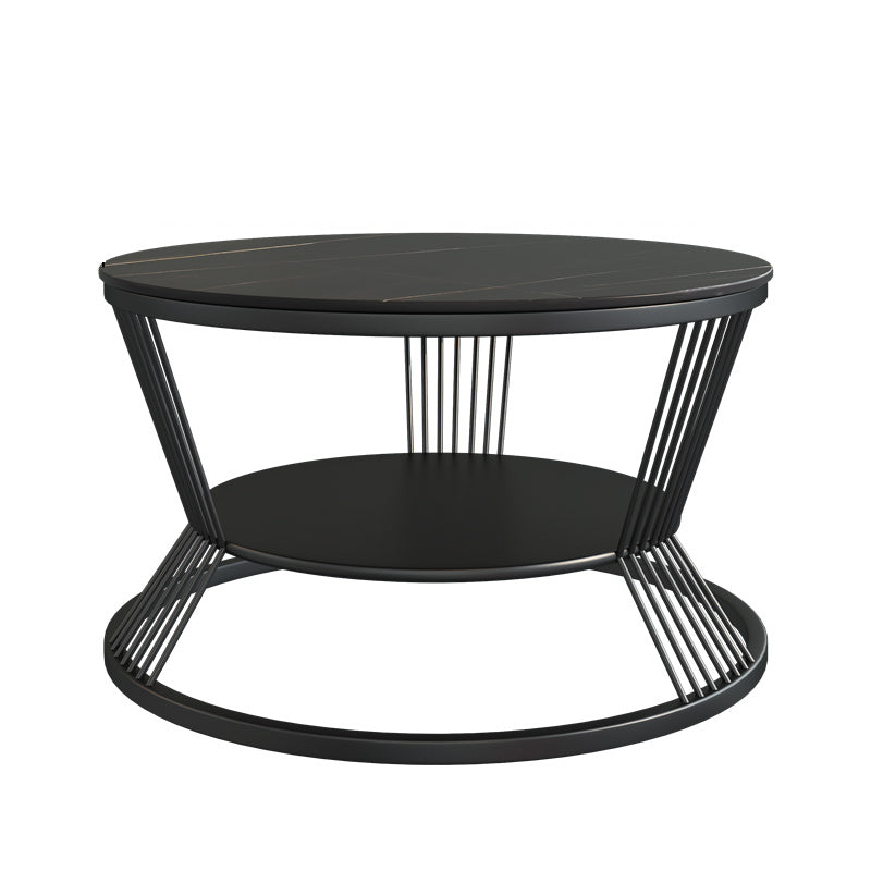 Modern Slate Frame Coffee Table Open Shelf Round Cocktail Table in Black/White Black Black Clearhalo 'Coffee & Accent Tables' 'Coffee Tables' 'coffee_tables' 'furn' 'furn_coffee_tables' 'Furniture' 'Living Room Furniture' 5162293