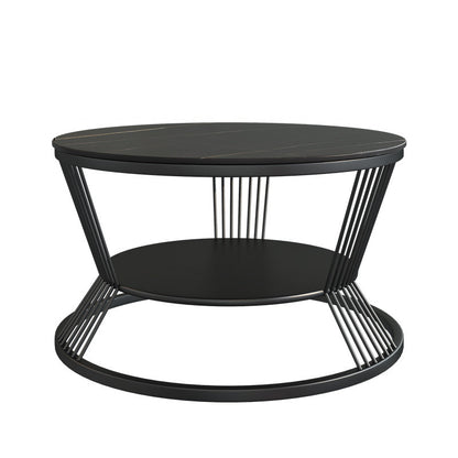 Modern Slate Frame Coffee Table Open Shelf Round Cocktail Table in Black/White Black Black Clearhalo 'Coffee & Accent Tables' 'Coffee Tables' 'coffee_tables' 'furn' 'furn_coffee_tables' 'Furniture' 'Living Room Furniture' 5162293