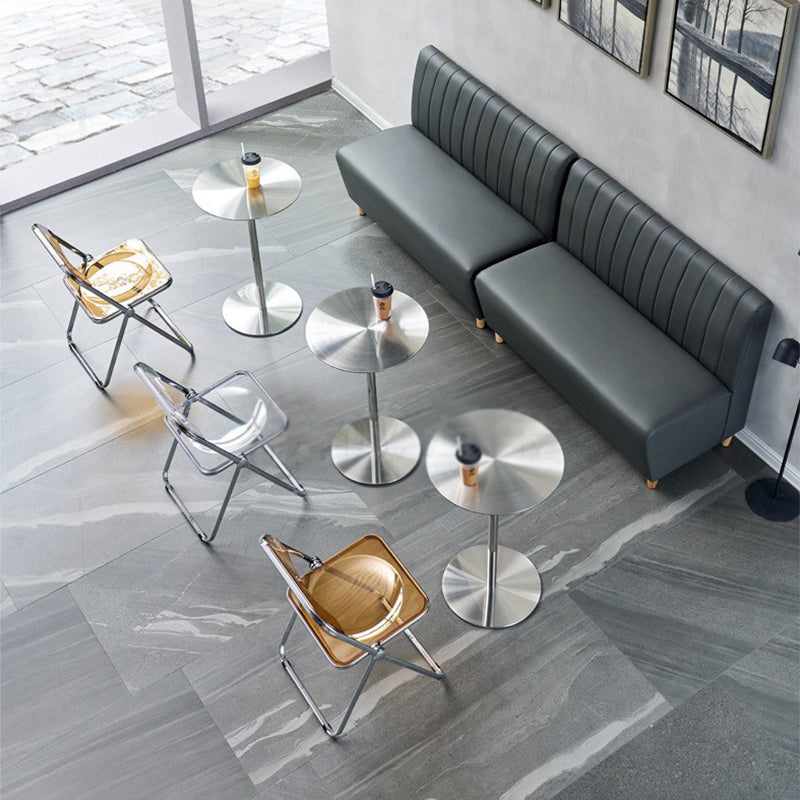 Mesa de café de plata redonda de pedestal para sala de estar de acero inoxidable mesa de acero inoxidable