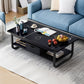 Tavolino rettangolare moderno con doppio piedistallo in legno, 39,4"/47,2"