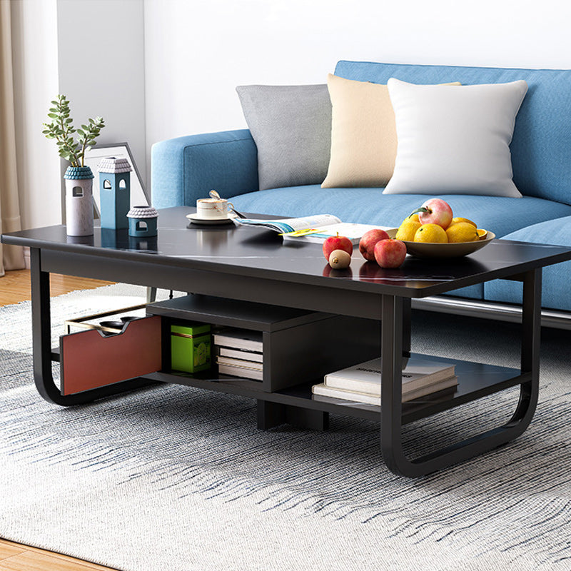Tavolino rettangolare moderno con doppio piedistallo in legno, 39,4"/47,2"