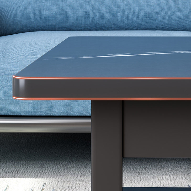Tavolino rettangolare moderno con doppio piedistallo in legno, 39,4"/47,2"