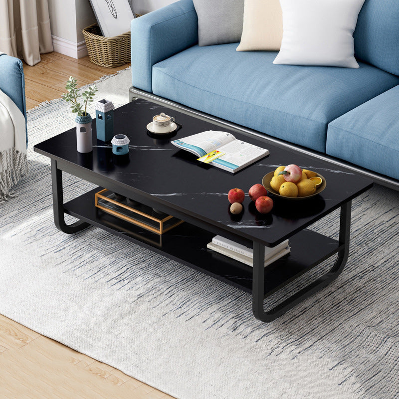 Tavolino rettangolare moderno con doppio piedistallo in legno, 39,4"/47,2"