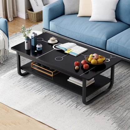 Tavolino rettangolare moderno con doppio piedistallo in legno, 39,4"/47,2"