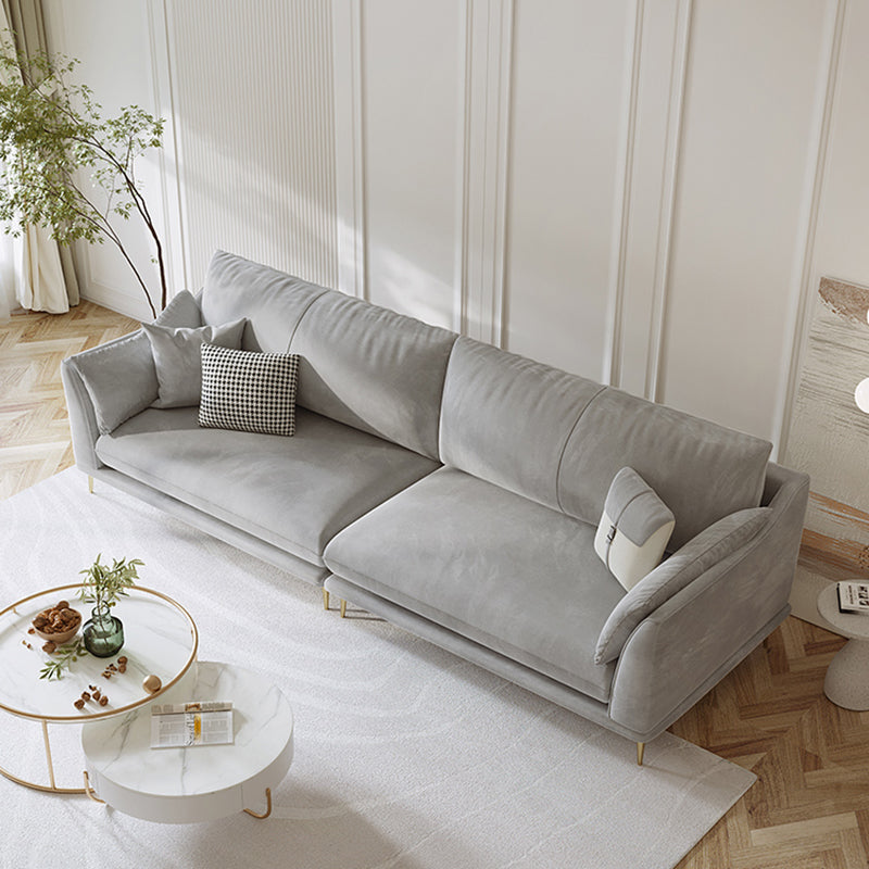 with Pillows Contemporary Sloped Arm Standard Settee Couch in Grey 102"L x 35"W x 36"H Clearhalo 'furn' 'furn_sofas' 'Furniture' 'Living Room Furniture' 'Sofa' 'sofas' 5162391